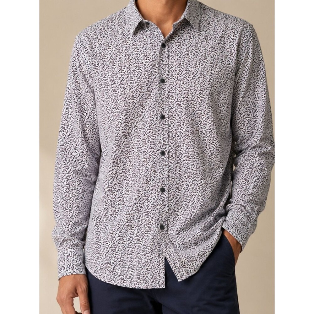 Michael Kors Men's XXL Classic Fit Button Front Dress Shirt White Abstract Print